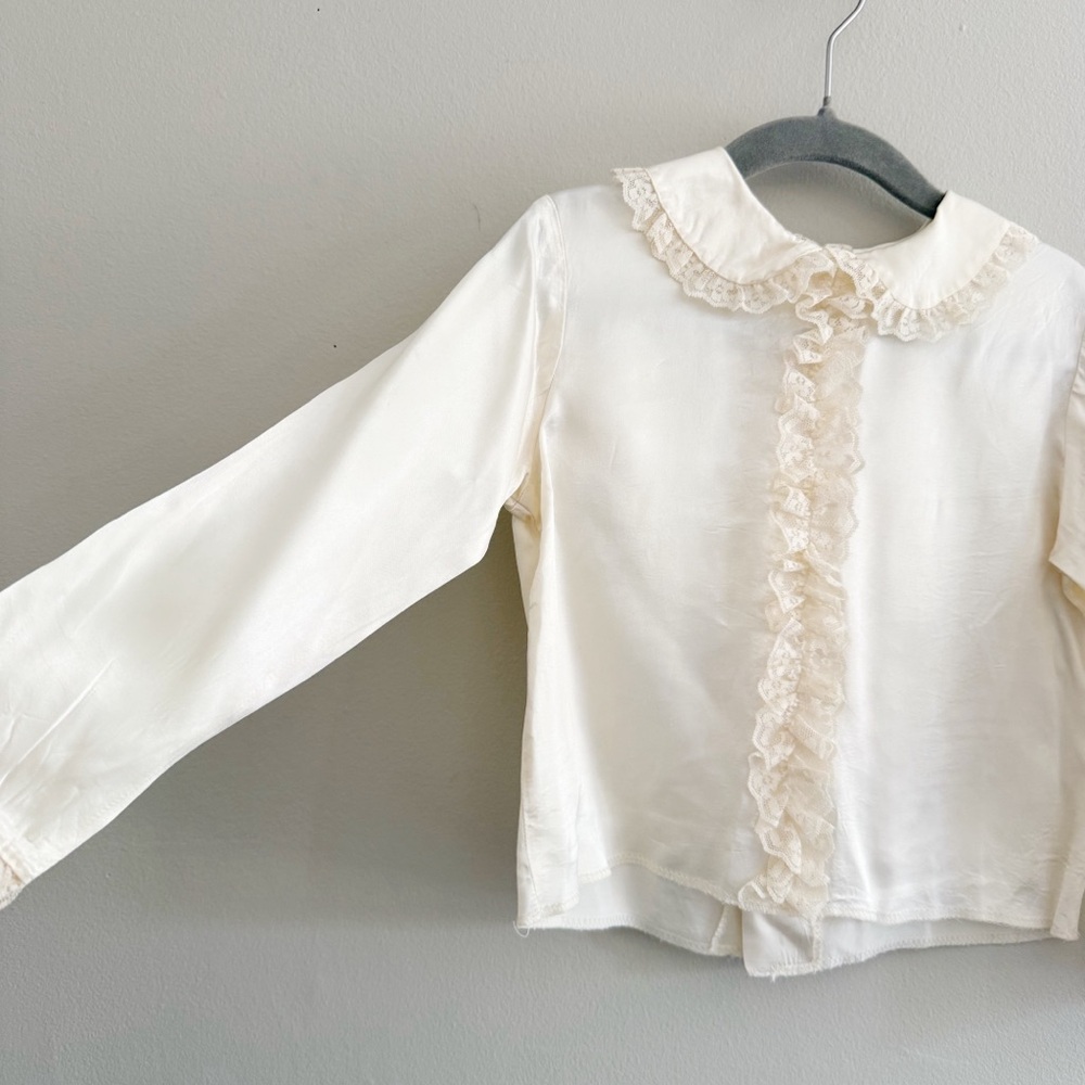 Vintage Satin Ivory Cream Toddler Blouse with Lace Detail - Picture 2 of 6